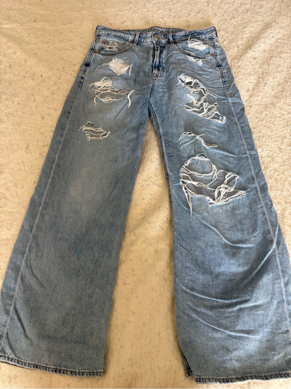 American Eagle Outfitters Light Wash Ripped Wide-Leg Jeans
